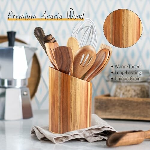 Acacia Wood Utensil Holder