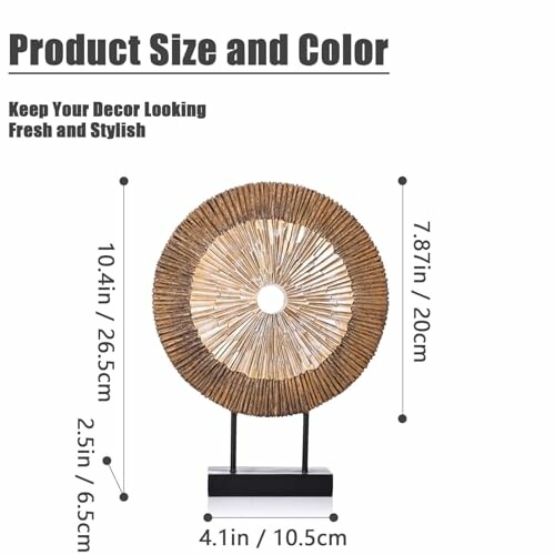 Dimensions of a decorative wooden sculpture with a circular design.