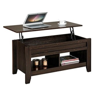 Lift-top coffee table with storage and laptop