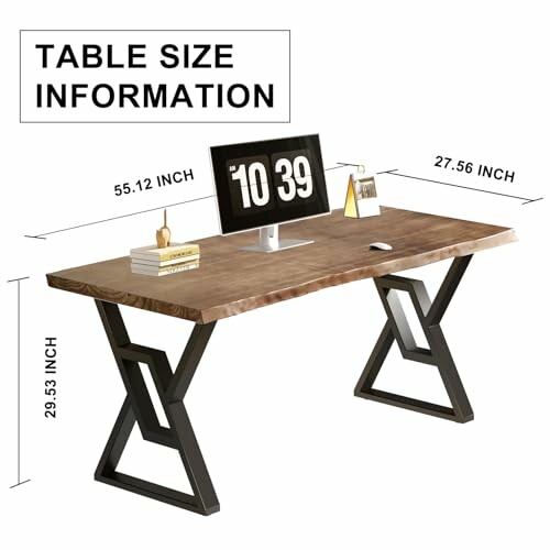 Modern office desk with a monitor, showing dimensions.