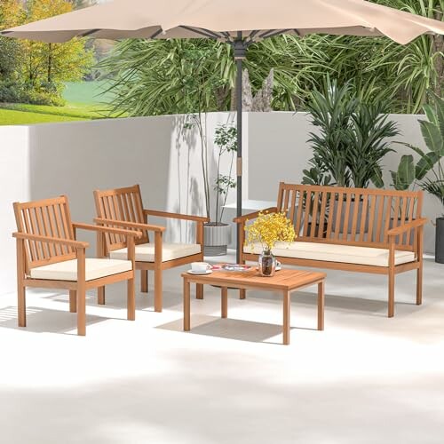 Tangkula 4 Piece Patio Wood Furniture Set