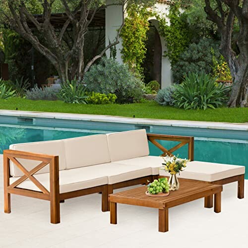 5-Piece Acacia Wood Outdoor Sofa Set