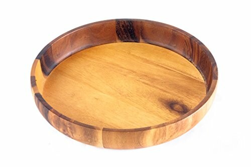 Round wooden serving tray with natural finish