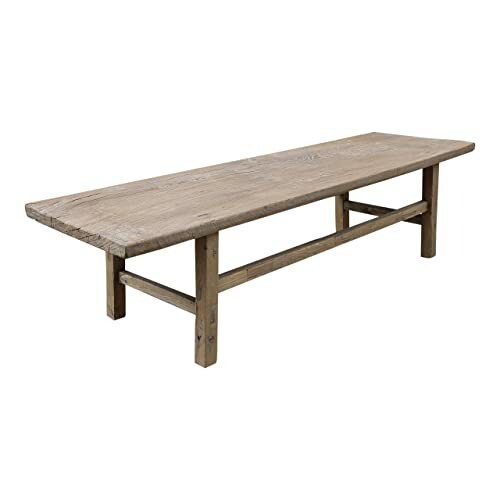 Long rustic wooden bench with simple design