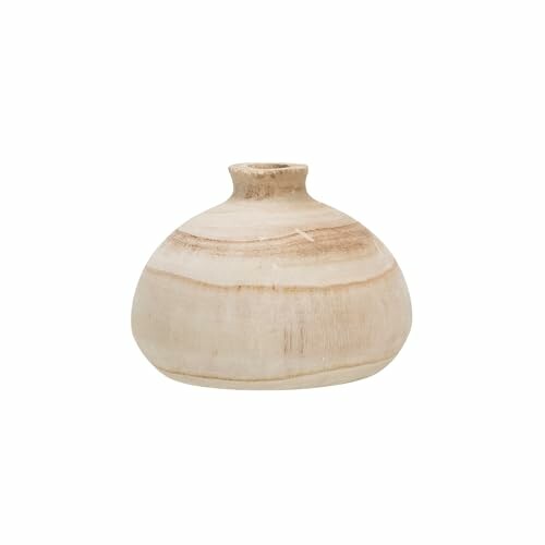 Round rustic wooden vase with narrow opening