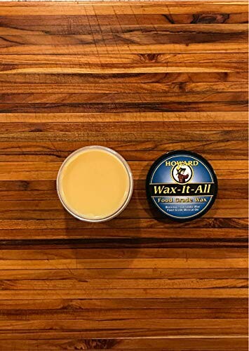 Howard Wax-It-All food grade wax on wooden surface