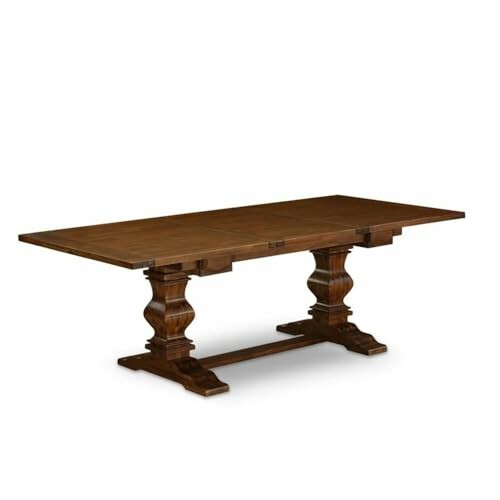 Wooden dining table with ornate legs.