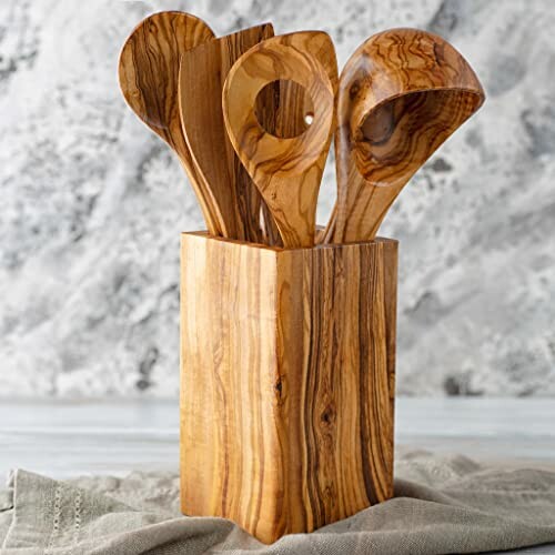 Olive Wood Large Utensil Holder