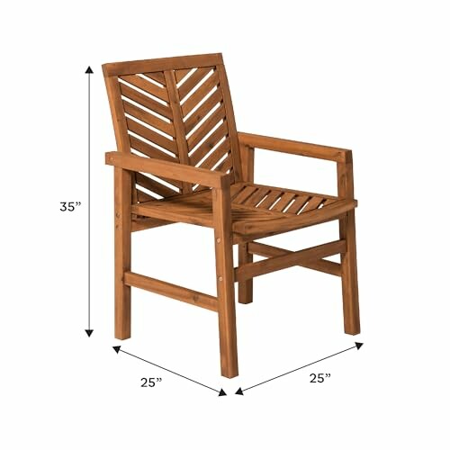 Wooden patio chair with dimensions shown.