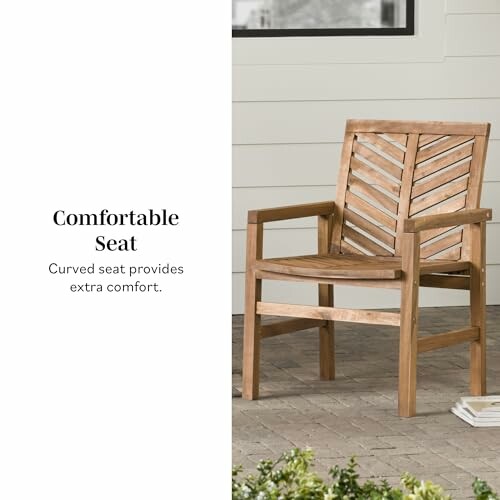 Wooden patio chair with curved seat for comfort