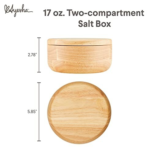 Wooden two-compartment salt box with dimensions.