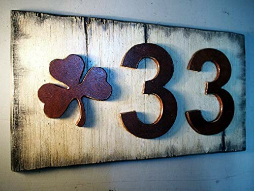 Wooden sign with clover and number 33