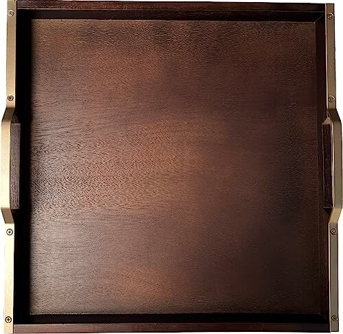 Wooden tray with metal handles