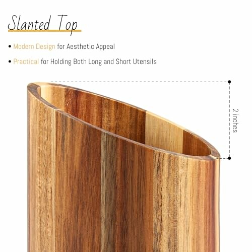 Wooden utensil holder with a slanted top